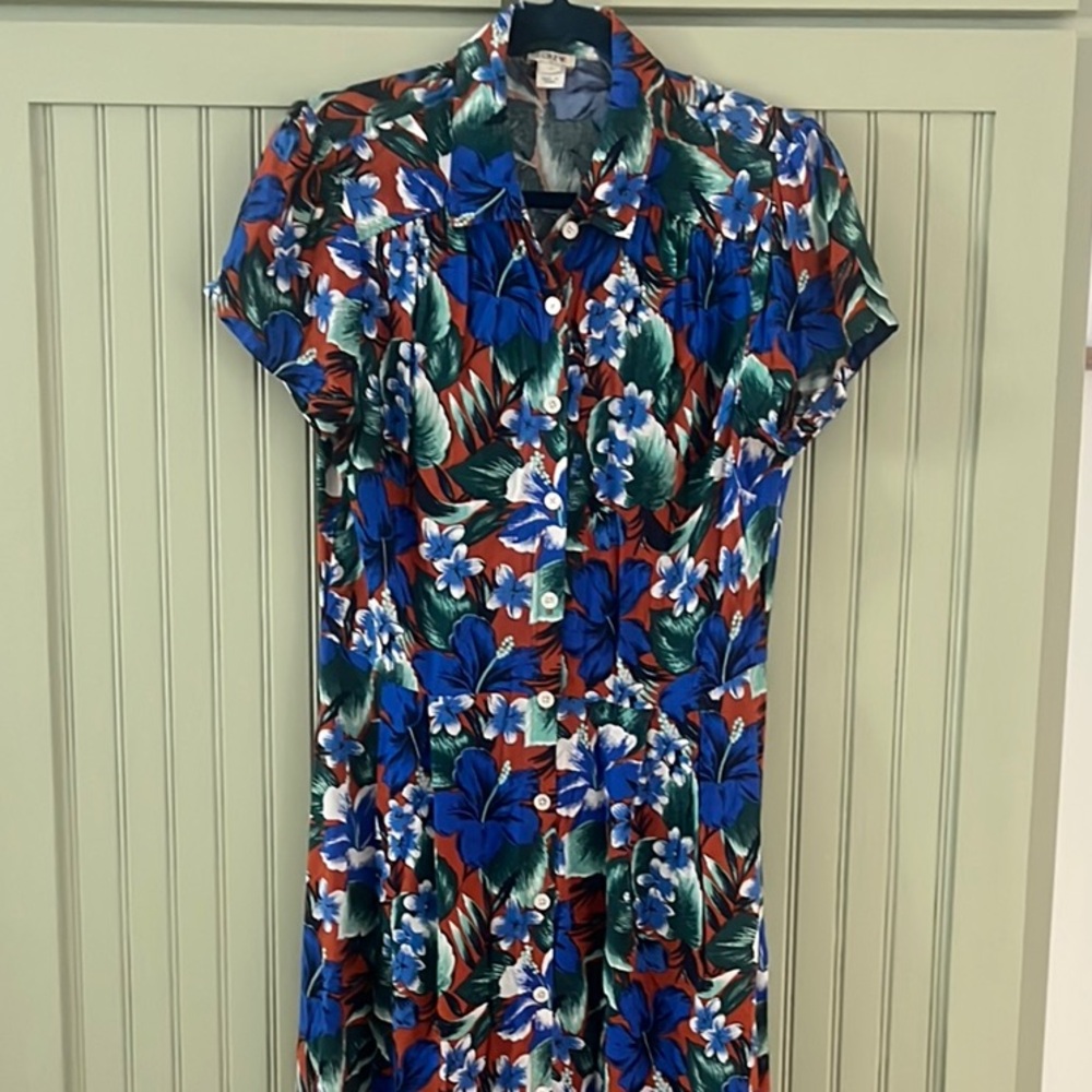 Floral Button-Up Dress - Blue, Green, Red